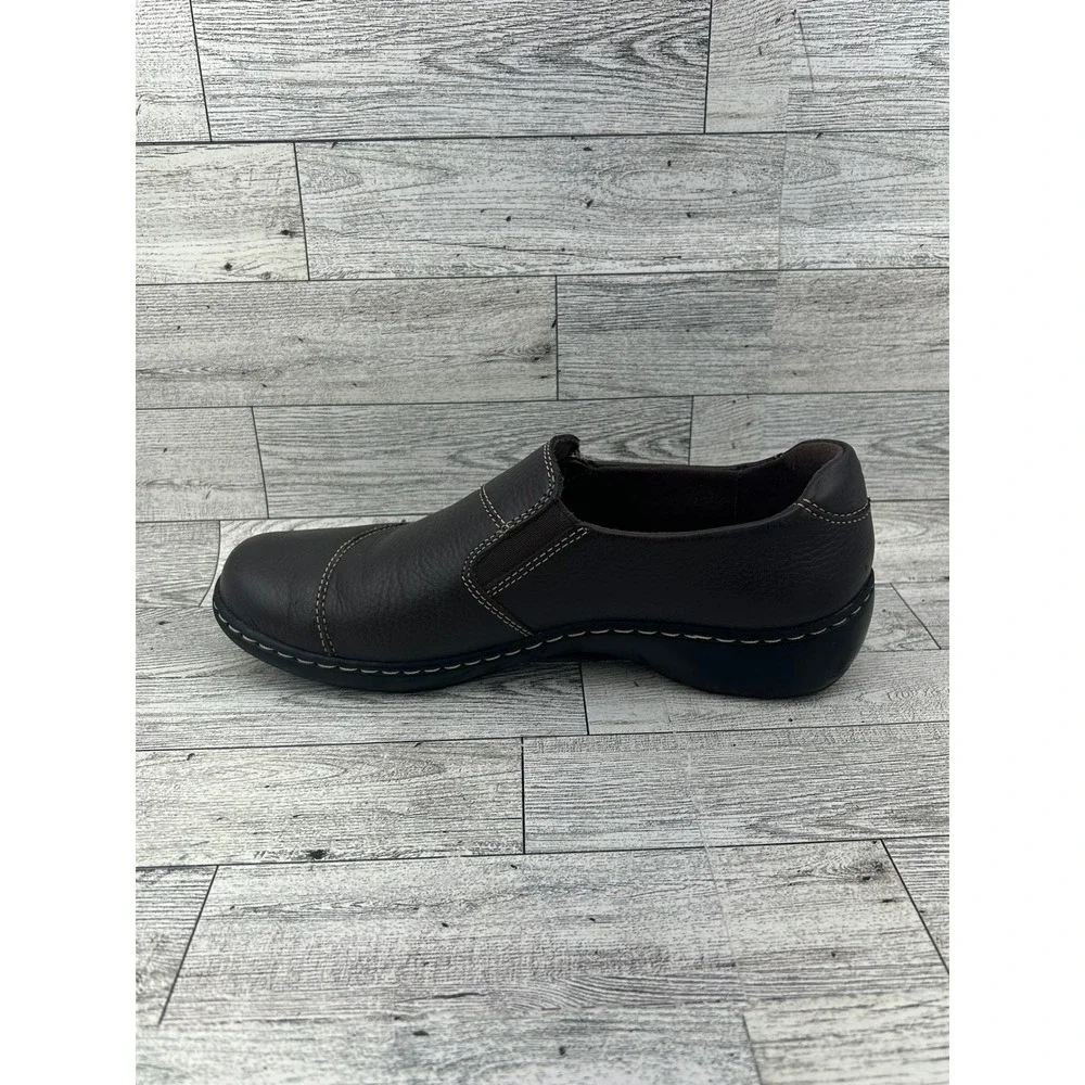 Clarks Collection Womens Brown‎ Leather Zip Side Slip On Loafer Shoes Size 7M